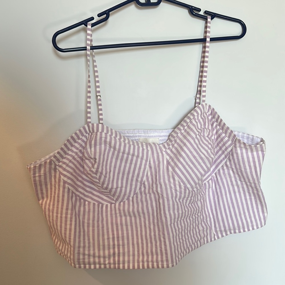 By Anthropologie purple/white stripe bustier top
